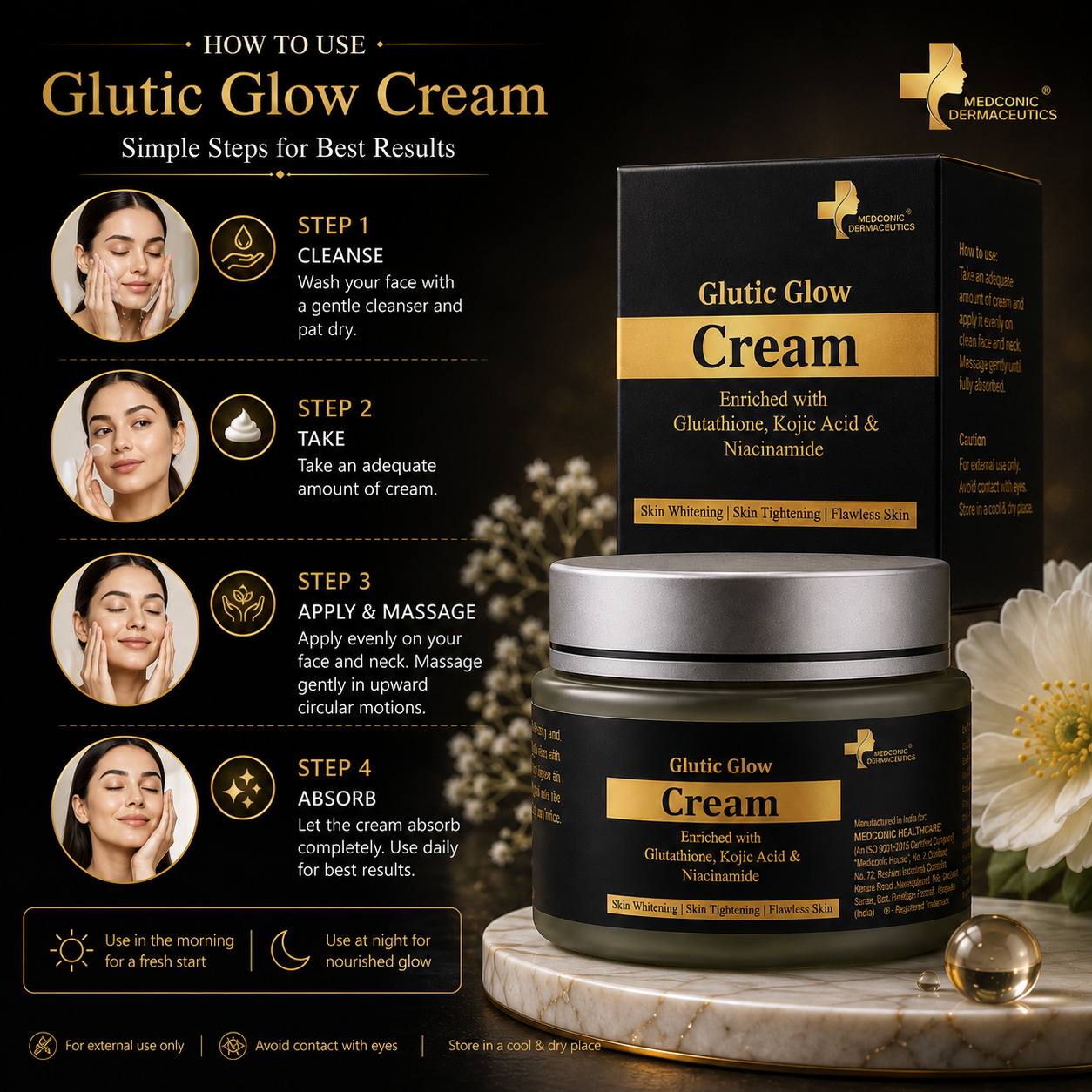 Glutic Glow Cream with Glutathione, Kojic Acid & Niacinamide – 50 g
