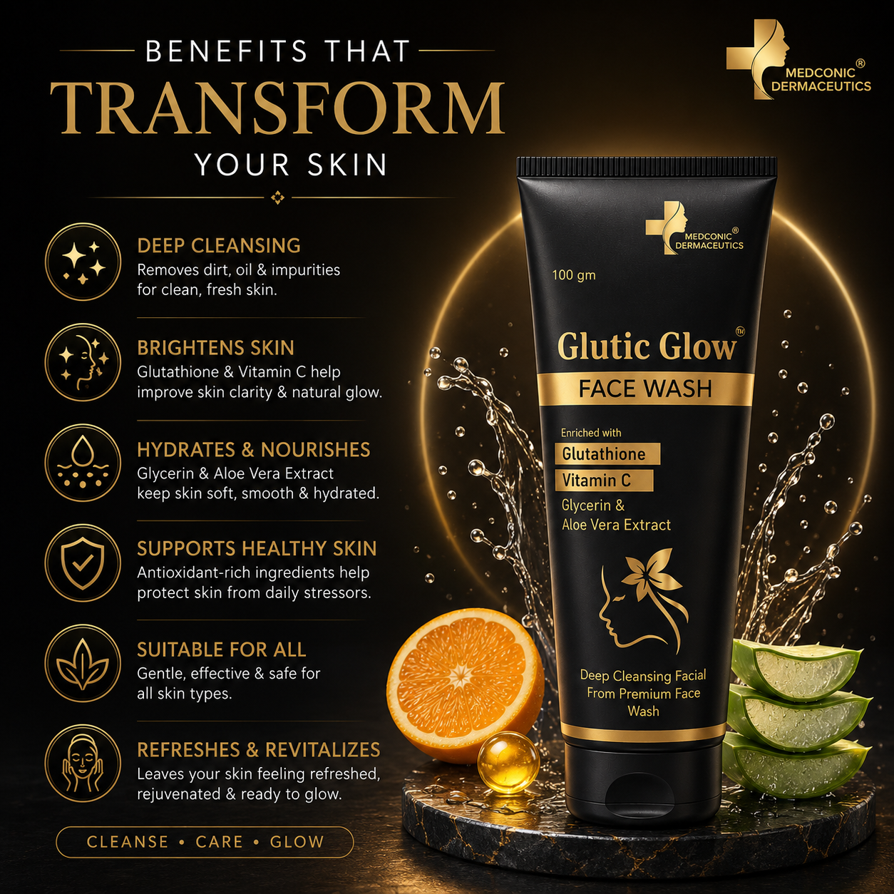 Glutic Glow Face Wash with Glutathione & Vitamin C – 100 g