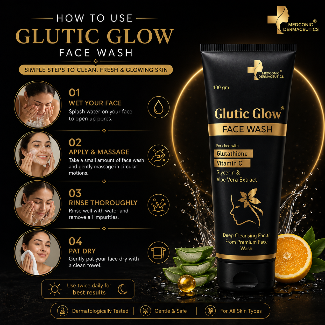 Glutic Glow Face Wash with Glutathione & Vitamin C – 100 g