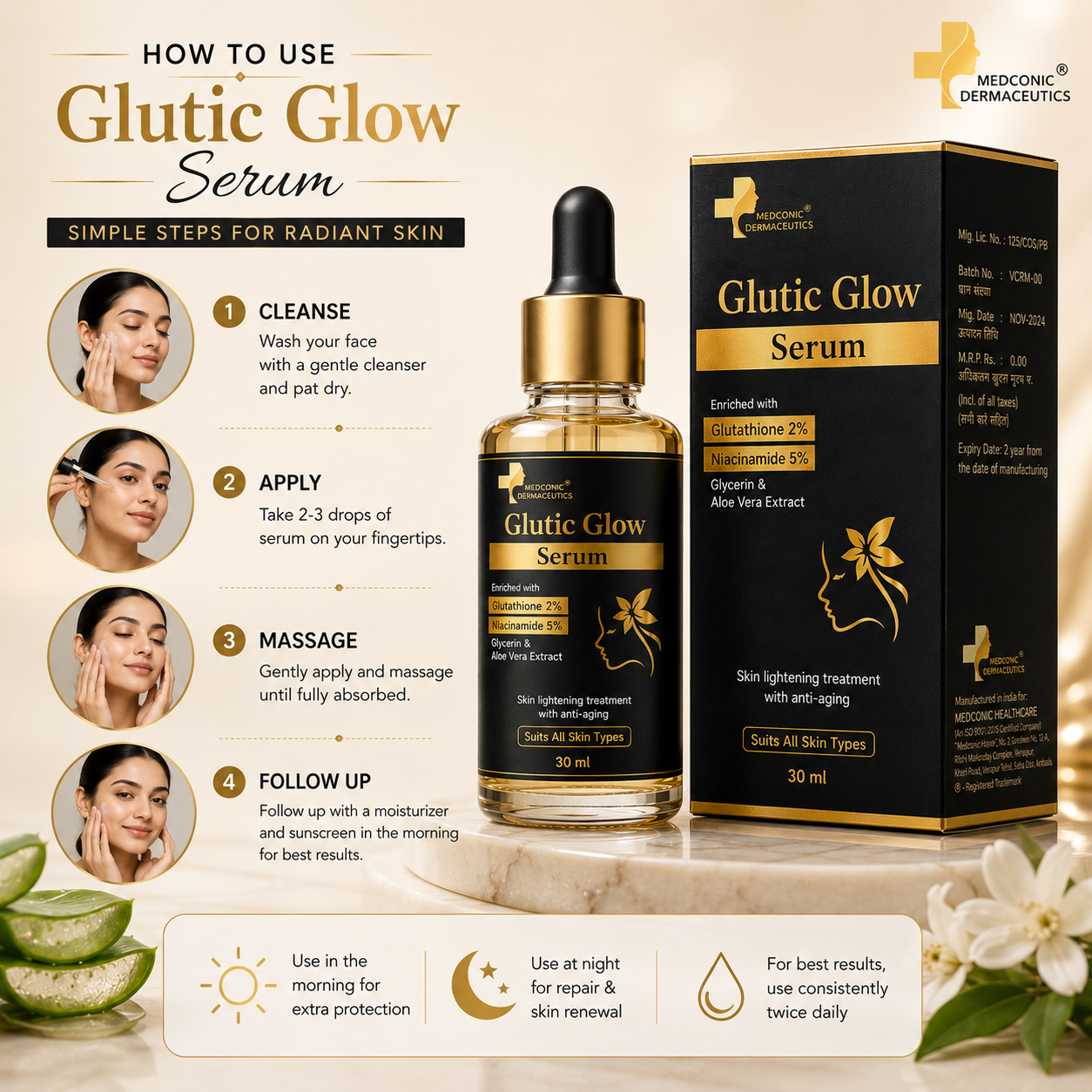 Glutic Glow Serum with Glutathione 2% & Niacinamide 5% – 30 ml