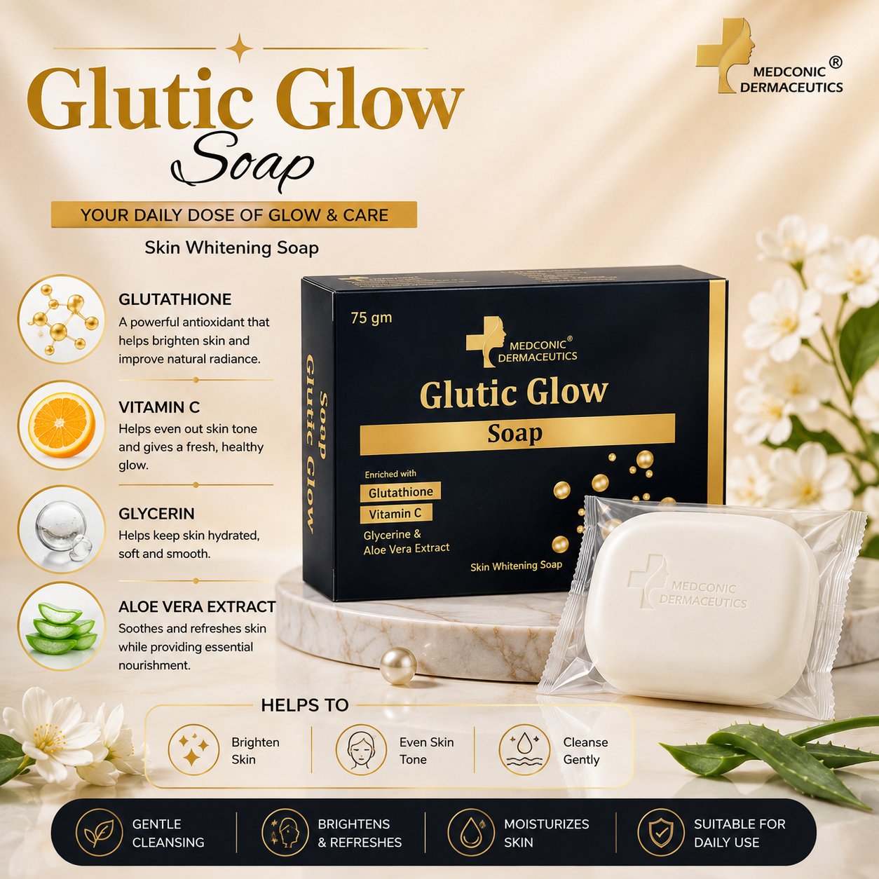 Glutic Glow Soap with Glutathione & Vitamin C – 75 g