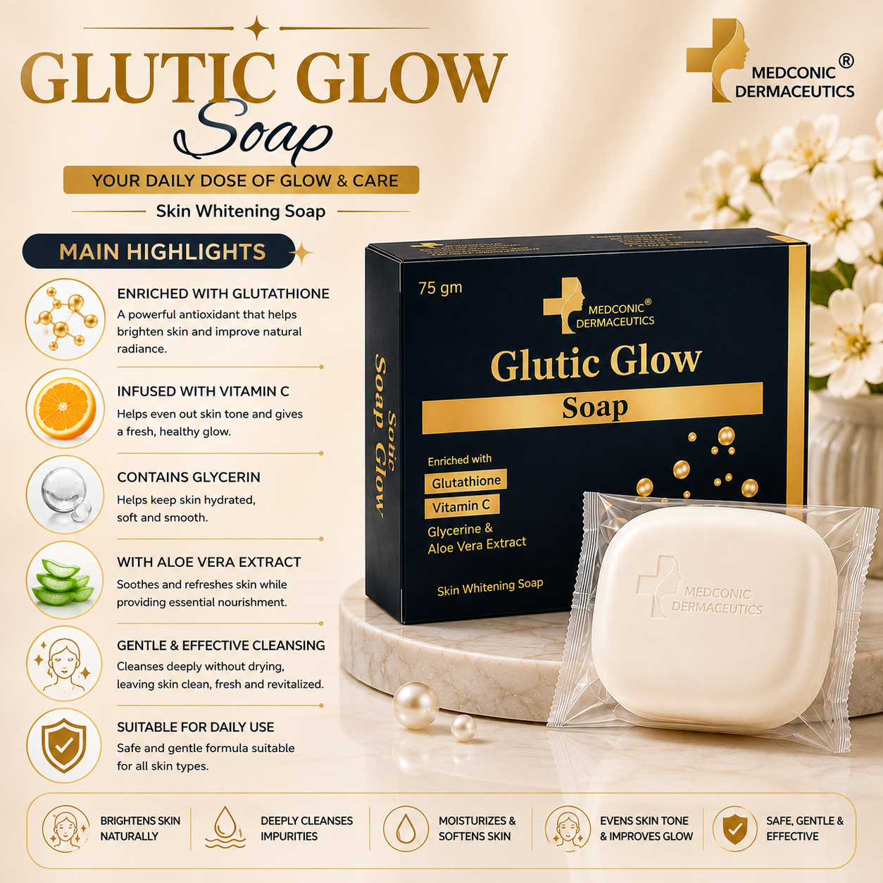 Glutic Glow Soap with Glutathione & Vitamin C – 75 g